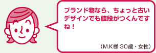 ブランド物なら、ちょっと古いデザインでも値段がつくんですね！（M.K様 30歳・女性）